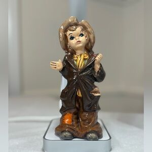 Mid-Century Girl/‎ Boy Ceramic Figurine Slouching Pants Heart Collar Cottagecore